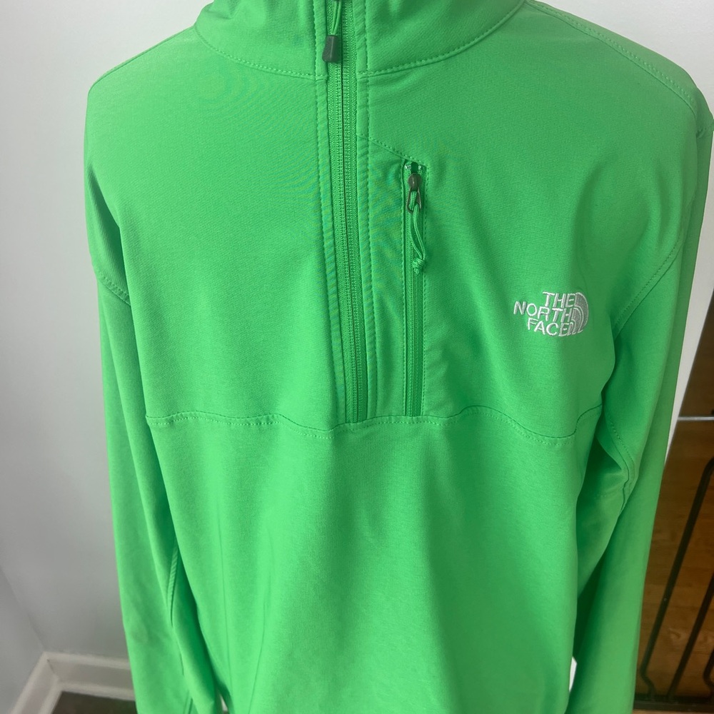 North Face Mens XL Green Quarter Zip Softshell Pullover Jacket Chest Pocket
